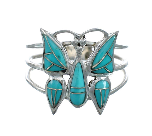 Turquoise And Sterling Silver Southwestern Butterfly Ring Size 10 JX129992